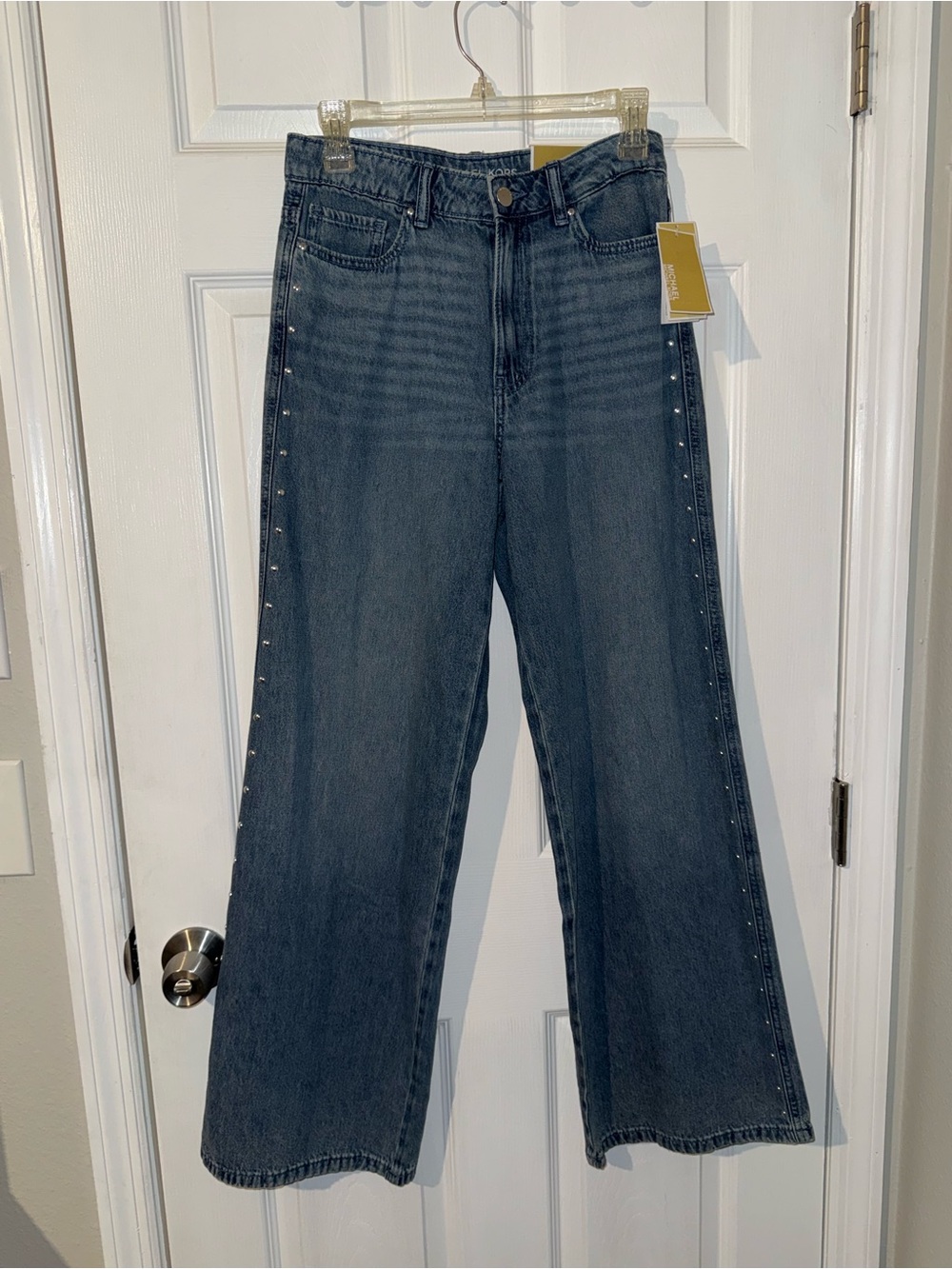 Michael Kors Women's Blue Jeans Carmine Size 4 Metal Detail Wide Leg Flare NWT